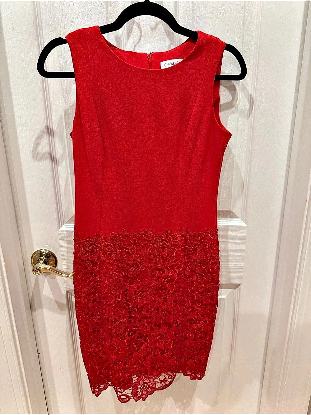 Calvin Klein Lace Trim Mini Dress in Red Size 4P Like New